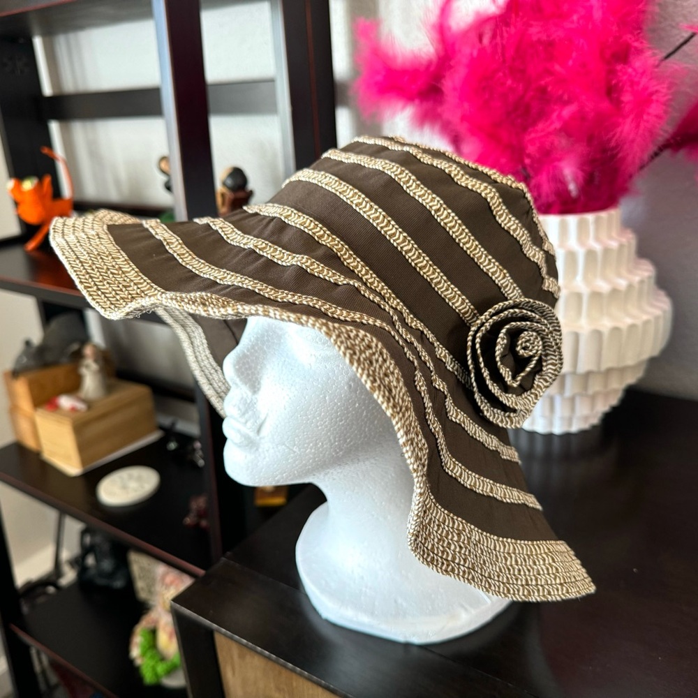 Milani Fabric Brown Floppy Sunhat with Flower